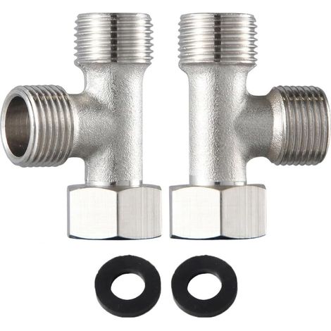 Lot de 2 Vanne 3 Voies 3/8" Laiton, Robinet WC 3 Voies Adaptateur en T avec Dents Latérales, Connecteur Plomberie pour Réservoir Toilette Douchette, Installation Facile sans Fuite, Standard Europe (1/5)