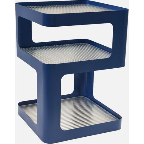 Mesa auxiliar, mesita de noche de metal y vidrio estriado L35 x H50cm (1/2)