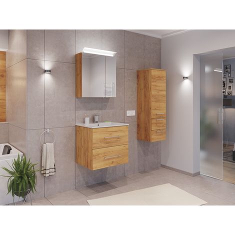Badmöbel Set Firenze 60 3tlg. Spiegelschrank und Seitenschrank eiche gold
