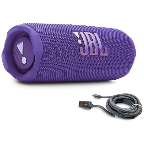 JBL Flip 7, rouge, avec câble tressé USB-C violet inclus – Enceinte Bluetooth portable étanche, son puissant, autonomie longue durée, câble USB-C renforcé