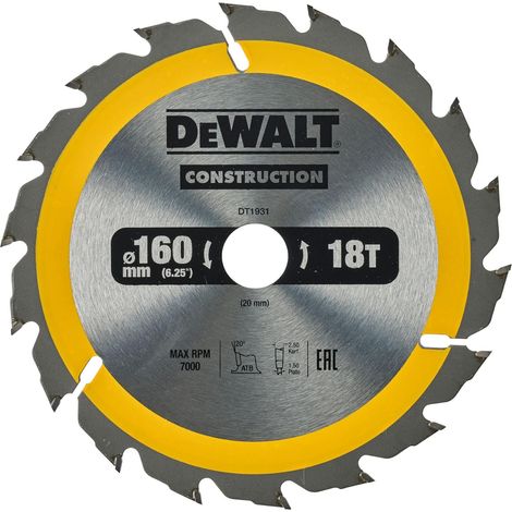 DeWalt DT1931-QZ Lama Sega Circolare 160x20mm 18T Legno Chiodato