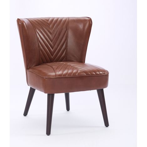 Sillón lounge sin brazos de cuero marrón con patas de madera de caucho HOMVRA (1/5)