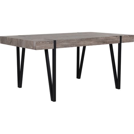 Mesa de comedor con tapa de madera oscura patas de horquilla de metal negro 180 x 90 cm estilo industrial rectangular Adena (1/5)