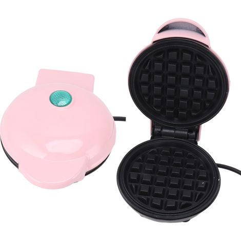Mini gaufrier antiadhésif double face rond multifonctionnel pour petits-déjeuners, toasts et sandwichs, prise UE 220 V, rose (1/5)