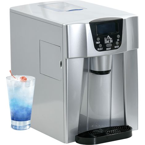 HOMCOM Ice Maker Machine and Water Dispenser No Plumbing Required Silver (1/5)