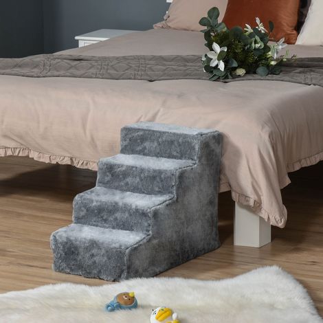 Scaletta per cani PawHut, 4 gradini, altezza 44 cm, scaletta per animali domestici per cani di piccola taglia, scaletta per gatti, rampa per cani con rivestimento lavabile, ausilio per l'accesso a let