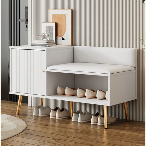 Meuble chaussures avec rangement, banquette rembourrée et dossier, blanc, 100 x 40 x 58 cm DESVIAE (1/5)