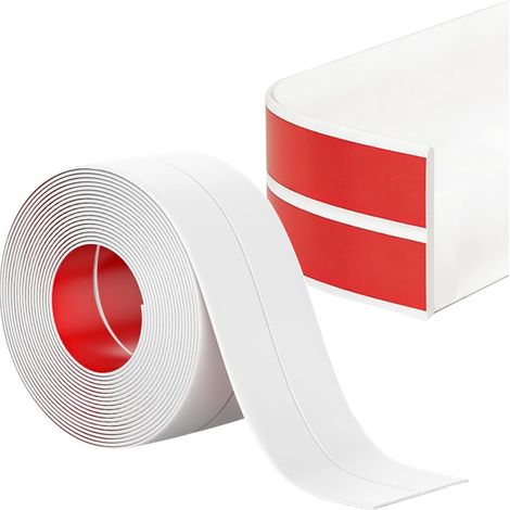 Plinthe Souple Autoadhésive Blanc 6M, 30mm+30mm Bordure Autocollante pour Mur, Protection de Sol, Finition de Joint, Facile à Installer Pour Sol et murs (1/5)