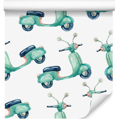 Papel pintado de scooter en acuarela para salón y dormitorio, 50x1000 cm. (1/5)