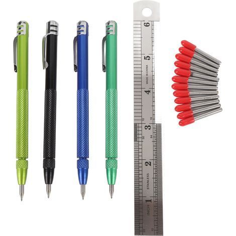 4er-Pack magnetischer Anreißstift mit Lineal, Wolframkarbid-Markierungswerkzeug für Fliesen, Glas, Marmor, Stein und Metall. (1/5)