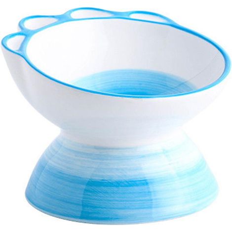 Gamelle surélevée pour chat, gamelle en céramique inclinée, protège la colonne vertébrale de votre animal - Bleu - L (1/5)