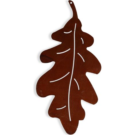 Feuille de Chêne Suspendue Décoration d'Automne en Métal Rouillé Patine 15 x 7 cm - PANGIVO (1/5)