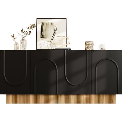 Buffet 4 portes structure U transparente, grand rangement compartiments multiples pour salon et salle à manger 160 x 75 x 38 cm