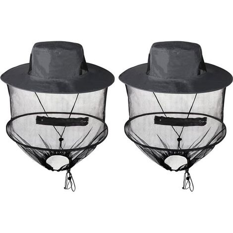 Casquettes Moustiquaire 2x Gris, Filet Anti-Insectes Intégré, Safari/Randonnée, Protection Visage (1/4)