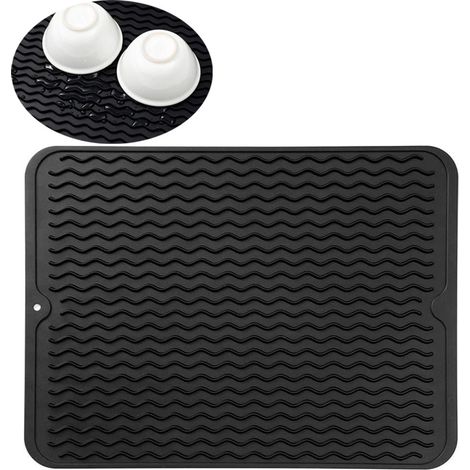 Tapis d'évier lot de 1 en silicone noir 40 x 30 cm antidérapant pour évier lavabo et vaisselle avec protection contre les rayures et les chocs (1/4)