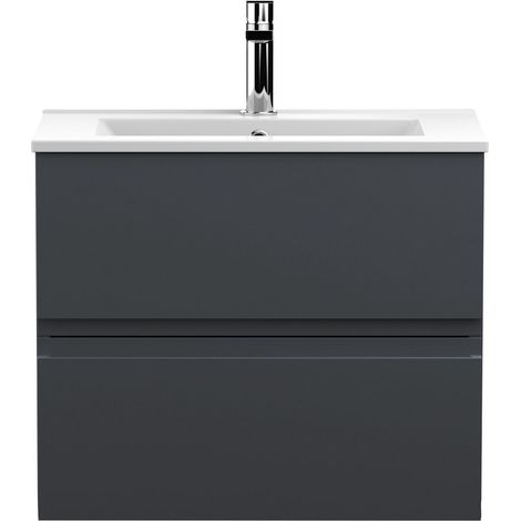 Mavesyn Contemporary 2 Drawer Wall Hung Vanity Unit with Minimalist Basin, Dark Grey, 600mm