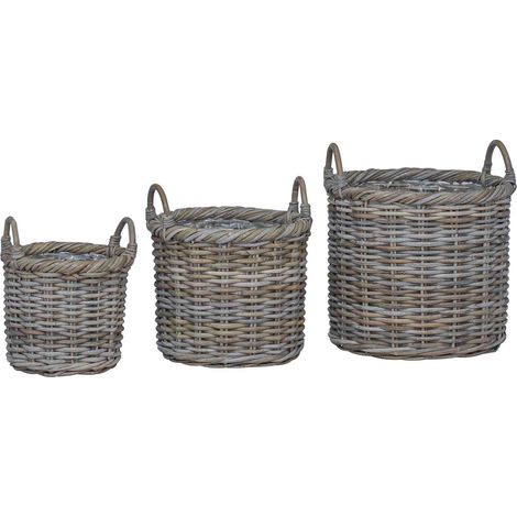 Planter Basket with Storage 3 pcs Kubu Grey Kubu Rattan vidaXL