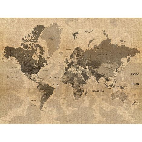 papier peint panoramique carte du monde beige et marron - Sanders & Sanders (1/5)
