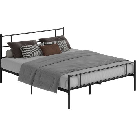 Struttura letto matrimoniale Irovami 165 x 211 x 100 cm in acciaio, testiera e pediera integrate, stile industriale, nero