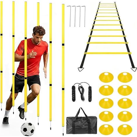 Échelle D'Agilité - Cônes De Football - Piquets Réglables - Corde À Sauter - Sac De Rangement - Pour Entraînement Foot Jeunes Et Adultes - Lot Complet 18 Pièces (1/3)