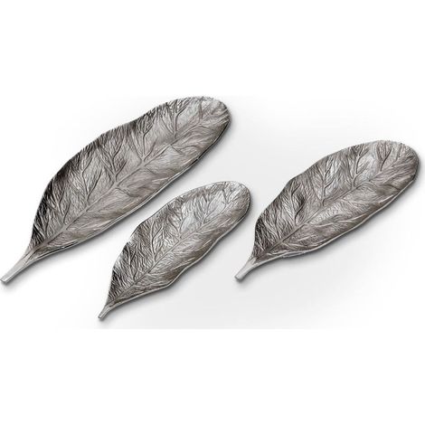 Lot de 3 Plateaux de Présentation "Leaf" 64cm Argent (1/3)