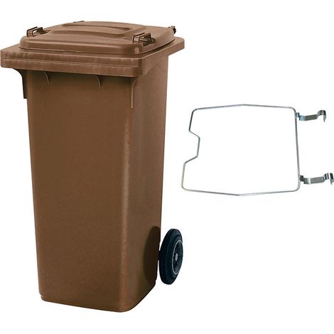 BRB Poubelle MGB 120 litres, avec anneau de serrage pour sacs poubelles, marron