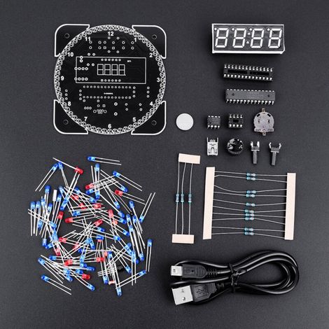 DIY-LED-Digitaluhr-Bausatz mit Drehregler und Temperaturanzeige – inklusive USB-Kabel, Blau