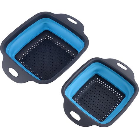 Lot de 2 passoires pliables en silicone, rondes, de 29,5 x 22,5 x 2,5 cm et 30 x 24 x 2,5 cm. Idéales pour égoutter les pâtes, les légumes et les fruits. (1/4)
