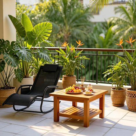 Sillón balancín relax exterior con bolsillo negro HAVRYA (1/5)