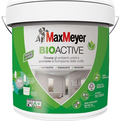 Max Meyer BioActive Pittura Antimuffa 10lt Colore Bianco vernice - ISO 11998 (1/5)