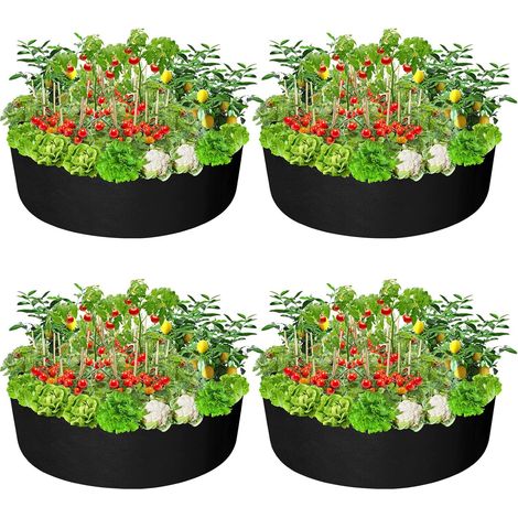 Lot de 4 bacs de jardin surélevés ronds en tissu (60 x 20 cm), parfaits pour la culture de légumes, d'herbes aromatiques et de plantes d'extérieur. (1/5)