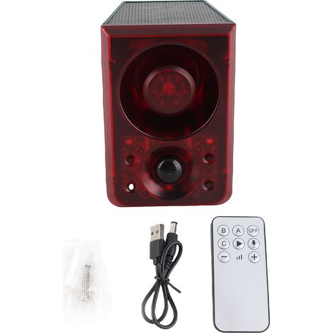 Alarme solaire extérieure avec détecteur de mouvement avec télécommande, 3 modes d'enregistrement sonore et lumineux, détecteur de volume réglable pour ferme, villa, grange, cour, poulailler, strobosc (1/5)