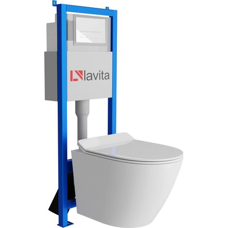 Bâti-support Lavita LAV 101 à 40 cm + WC Sogo Slim sans bord + plaque de commande LAV 200.3.1 blanc  Kit complet WC