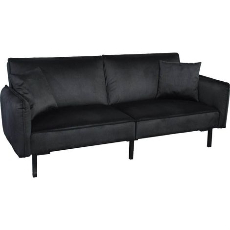 KONAE - Canapé Convertible Bois d'Eucalyptus Velours Noir (1/4)