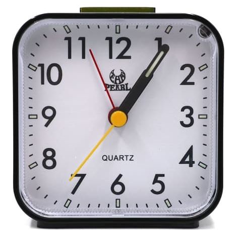 Réveil analogique silencieux, horloge de chevet carrée, horloge à quartz avec fonction sno-turn et éclairage, bleu (1/3)
