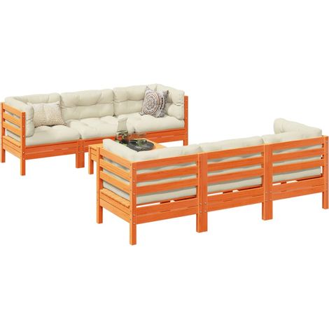 Set de sofás jardín 7 pzas con cojines madera pino marrón cera vidaXL (1/5)