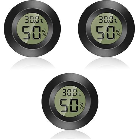 Thermomètre - mini hygromètre, mini thermomètre hygromètre, mini hygromètre numérique, thermomètre rond, thermometre interieur exterieur, -50°C+70°C (paquet de 3)