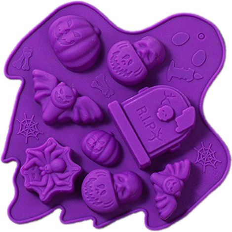 Ensemble de moules en silicone alimentaire pour gâteaux, chocolats, mousses et desserts d'Halloween - Monstre Fantôme Violet (1/5)