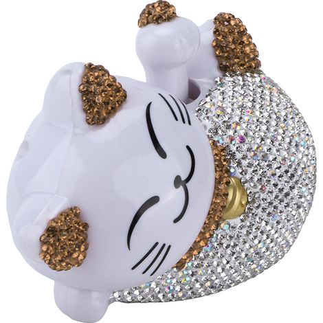 Figurine chat porte-bonheur en strass pour décoration intérieure de voiture, ornement universel pour console centrale et tableau de bord, couleur or champagne (1/5)