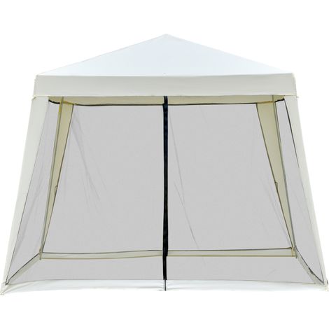 Kiosque de jardin 3x3 m métal + polyester crème blanc, tente étanche avec moustiquaire