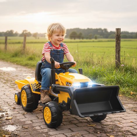 Jaune - Pelle électrique 12V, godet/remorque amovible, tracteur, 2 moteurs, télécommande, Bluetooth/USB, 3-8 ans