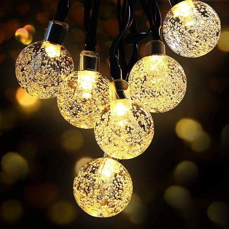 AGE Guirlande Lumineuse Solaire Extérieure 30LED Guirlande Lumineuse Boule de Cristal 6.5m Guirlande Lumineuse Solaire Extérieure Décoration de Jardin Extérieur pour Jardin, Balcon (Blanc Chaud) (1/5)