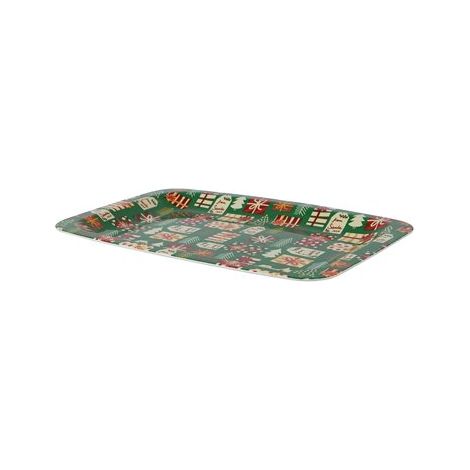 Vassoio Natalizio Verde 41x29cm con Motivi Colorati per Decorazioni