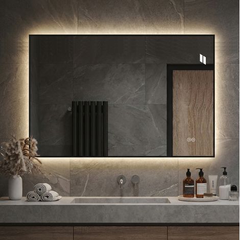 Specchio da bagno a LED 50x70 cm con cornice in alluminio, antiappannamento, 3 colori, dimmerabile, argento (1/5)