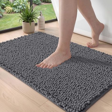 Chenille Bath Mat 50 x 82 cm Thick Absorbent Blue (1/5)