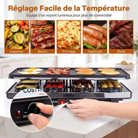 1400W Raclette Grill with Reversible Non-Stick Plate, 8 Pans (1/5)