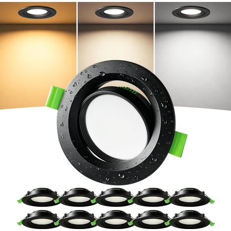 Lot de 10 Spots LED Encastrables Orientables 45°, Découpe Ø68-80 mm, 3CCT 2700K/4000K/6000K, Spots LED Extra Plats 23 mm, 5W, IP44 pour Salle de Bain et Cuisine, 230V, Noir (1/5)