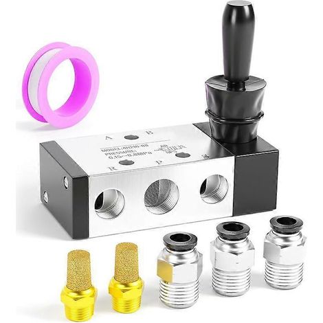 Électrovanne pneumatique 5 voies 3 positions, 1/4" NPT, à levier manuel, commande par poussée-traction 4H210-08 (1/5)