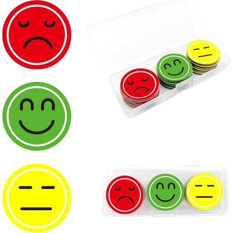 Lot de 42 aimants Smiley, Tableau de récompense pour Enfants, Bonne Attraction magnétique, avec boîte en polypropylène, Humeur, Tableau, Cadeau de Bureau, 2,5 cm (Visage Souriant) (1/5)