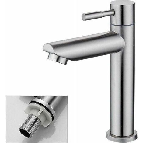 Robinet Salle Bain Eau Froide Uniquement Robinet Lavabo Surface Chromé en Cuivre Durable Robinetterie Lave Mains Cartouche Mousseur Démontable Pratique pour Nettoyer ou Remplacer. (1/4)